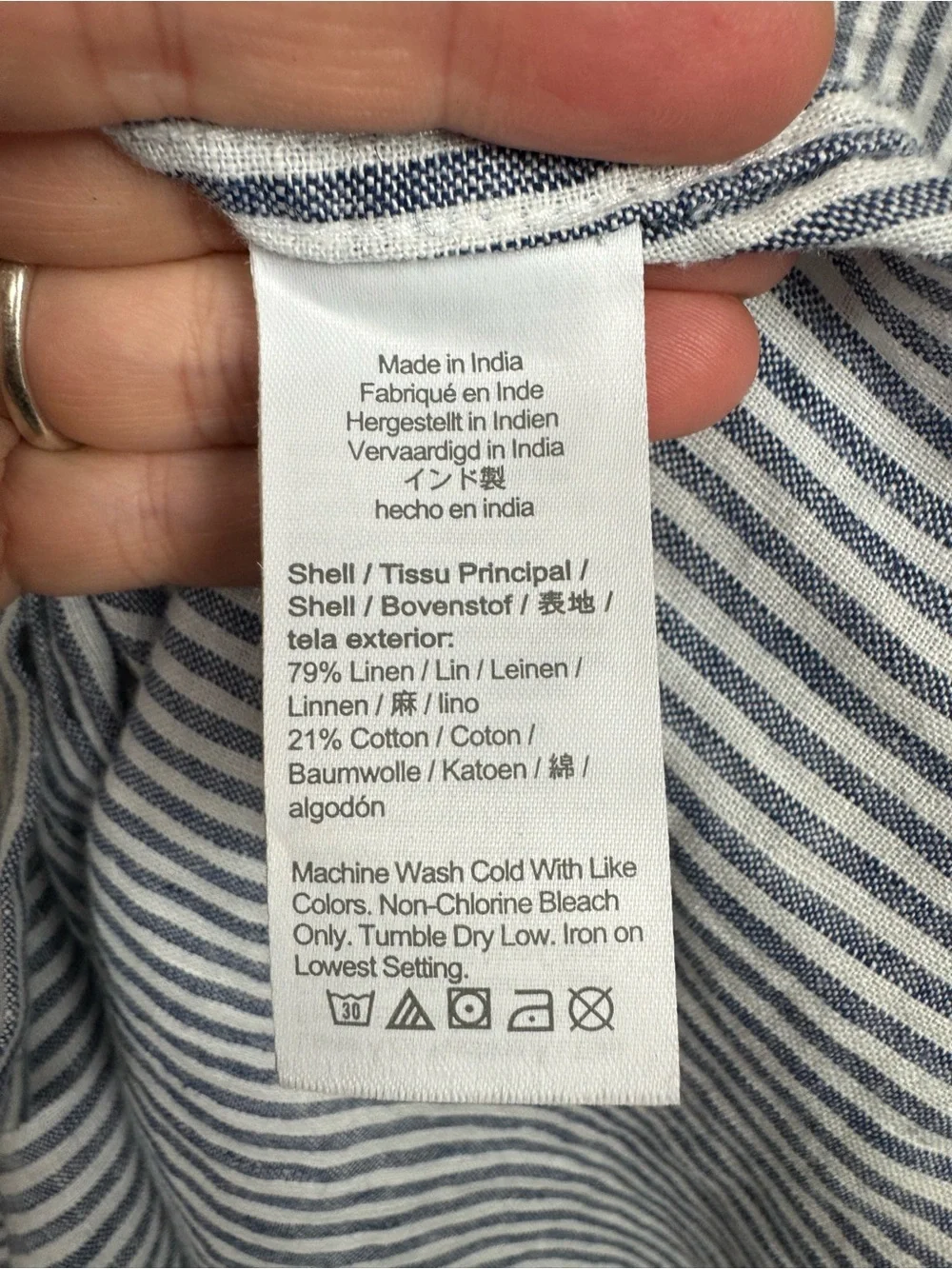 J. Crew Men's Navy and White Vertical Stripe Button-Down Shirt Slim Fit Linen